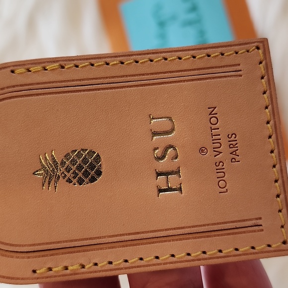 LOUIS VUITTON LV LARGE VACHETTA LUGGAGE TAG SHINY GOLD PINEAPPLE HSU HOT STAMP - Picture 4 of 7